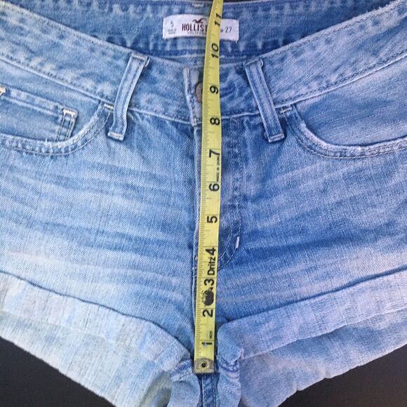 Hollister Distressed Jean Shorts Women's Size 5 W27 Mid Rise Button Fly Cuffed - Picture 9 of 10